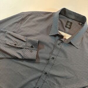 Michael Strahan Button Down Shirt Mens 3X Grey Geometric Modern Fit Stretch